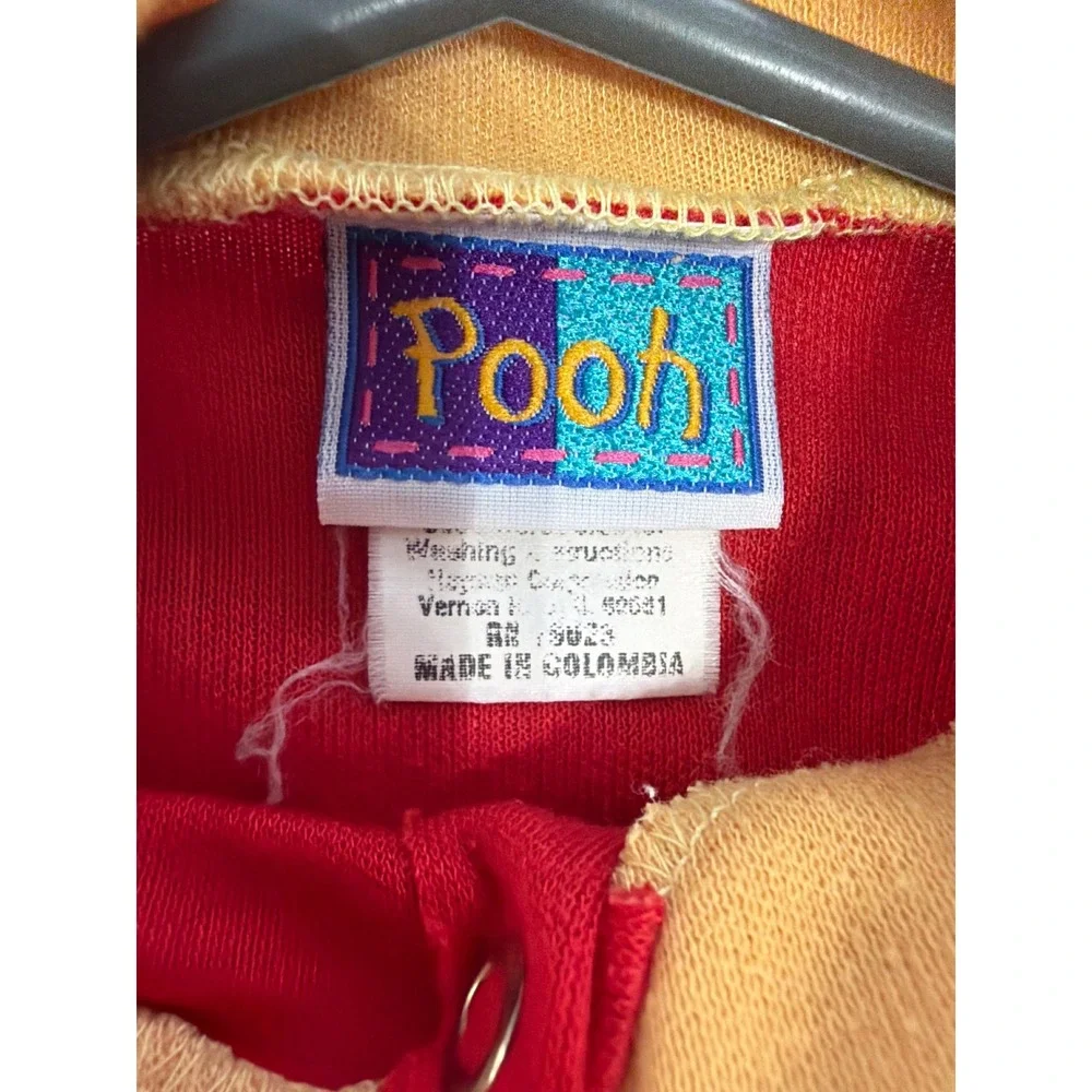VTG‎ Y2K Disney Winnie the Pooh Footed Sleeper Unisex 3-6 Months Red Yellow Snap